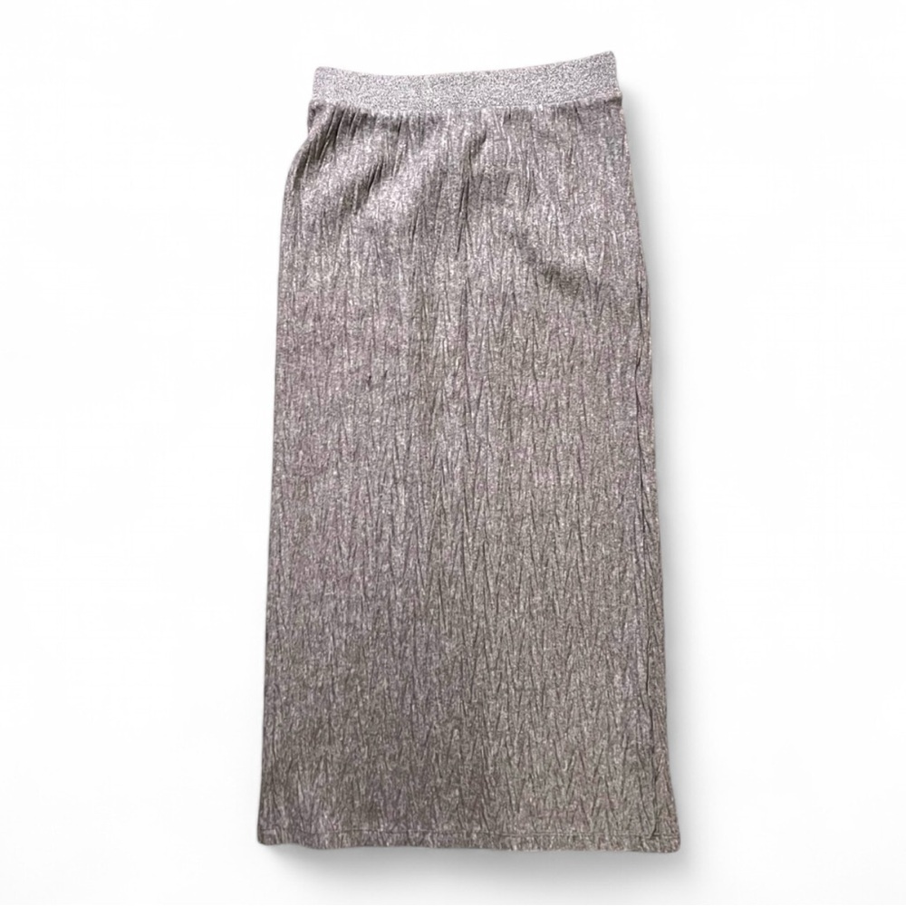 ZARA Gray Ribbed Midi Skirt – Size S – Stretch Pull-On Column Skirt